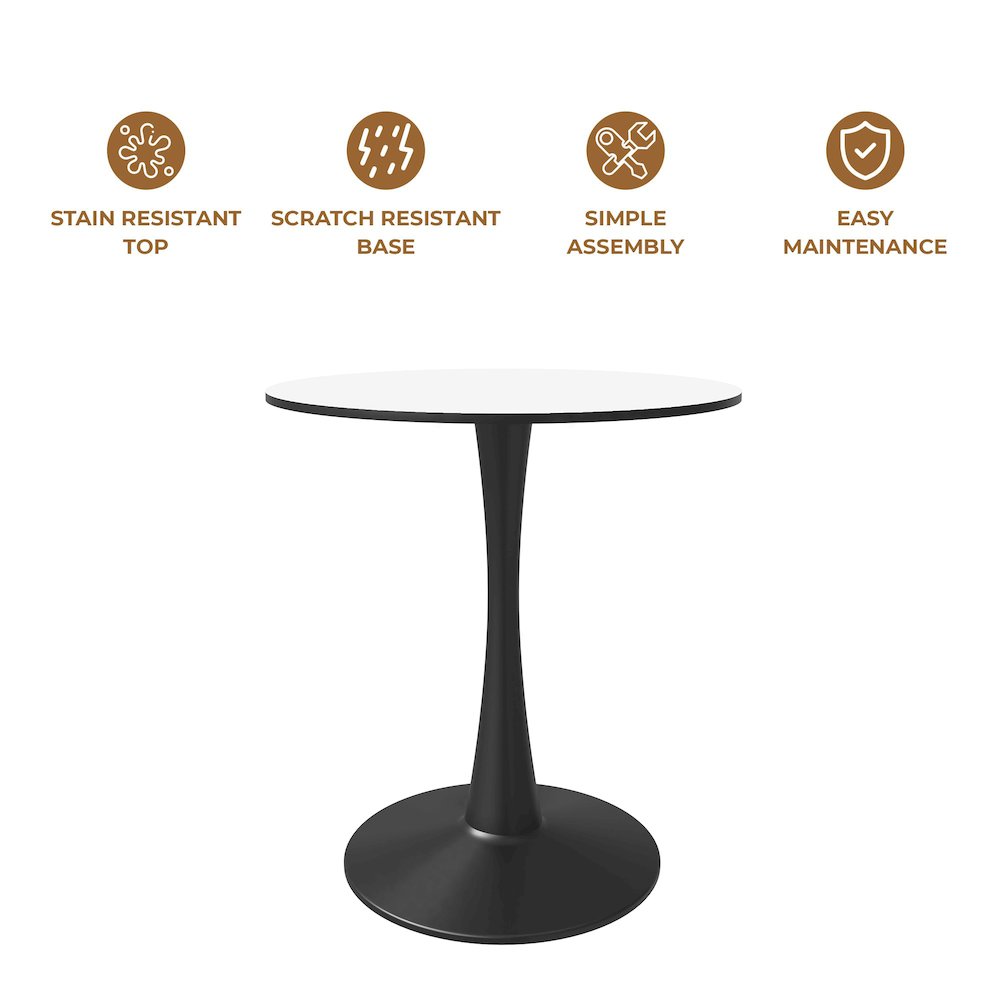 Leisyremod Bristol 27" Round Dining Table Black base with White top