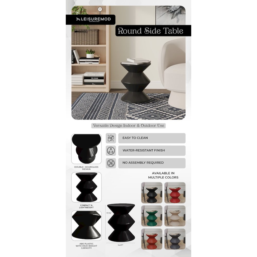 Aura Modern Plastic Side End Table, Indoor/Outdoor Use, Black