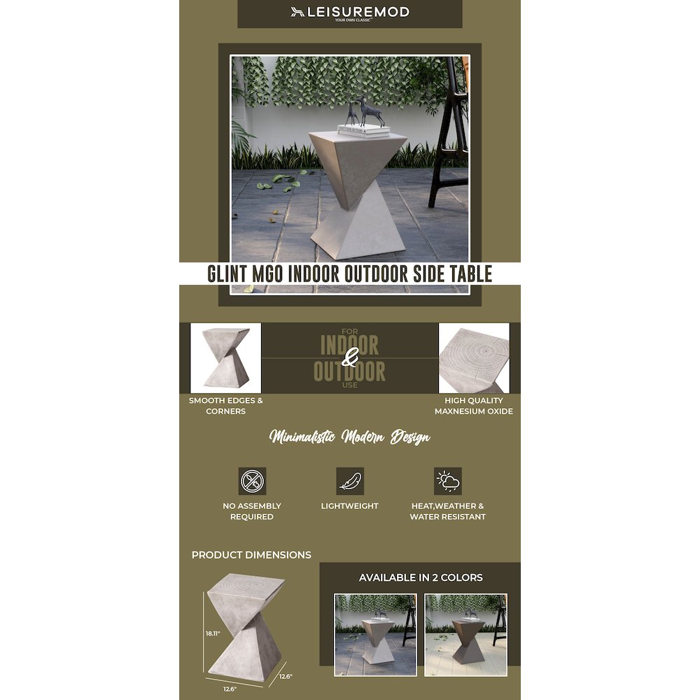 Glint Collection Fiberglass Outdoor Side Table in Grey