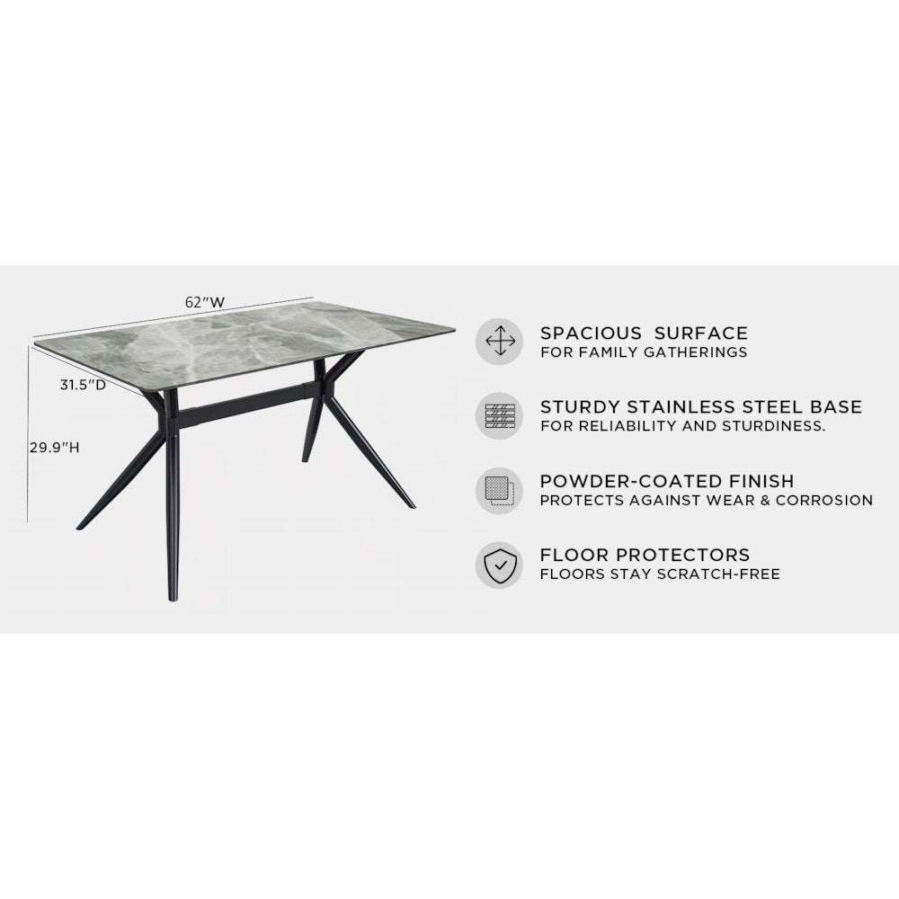 Elega Series Black Carbon Steel Dining Table