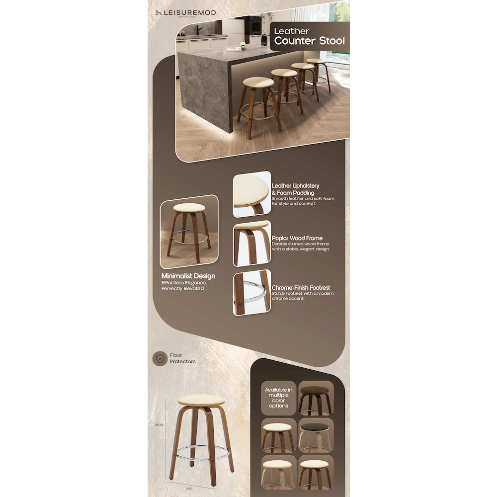 Wooden Counter Stool Pelya Collection Modern Style Walnut color in Cream