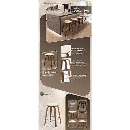 Wooden Counter Stool Pelya Collection Modern Style Walnut color in Cream
