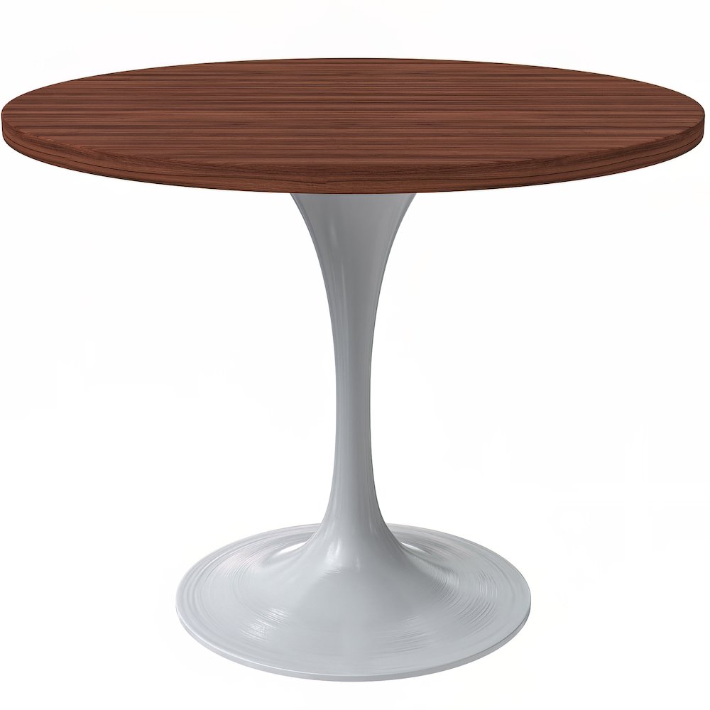 Verve Collection 36 Round Dining Table, White Base with Cognac Brown MDF Top