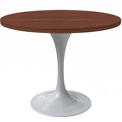 Verve Collection 36 Round Dining Table, White Base with Cognac Brown MDF Top