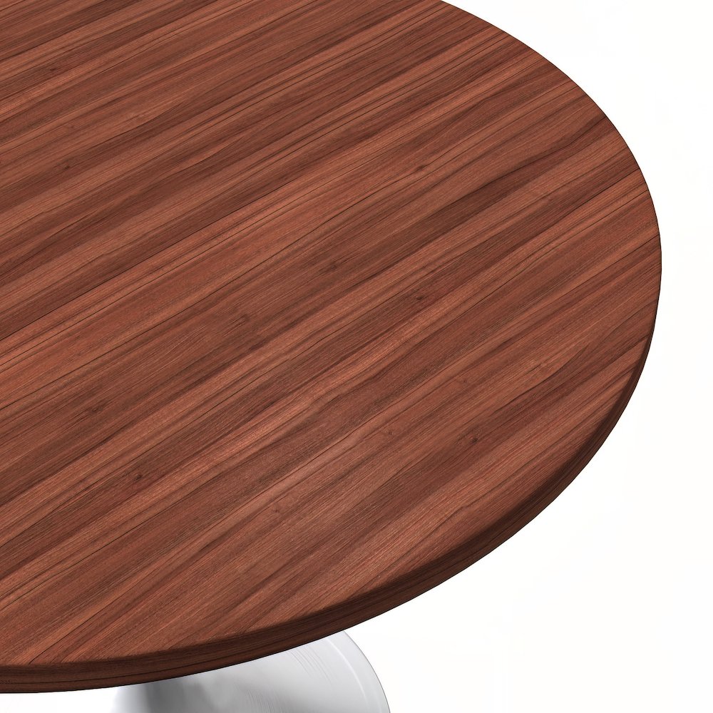 Verve Collection 36 Round Dining Table, White Base with Cognac Brown MDF Top