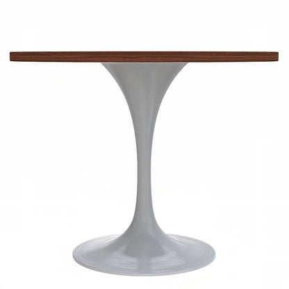 Verve Collection 36 Round Dining Table, White Base with Cognac Brown MDF Top