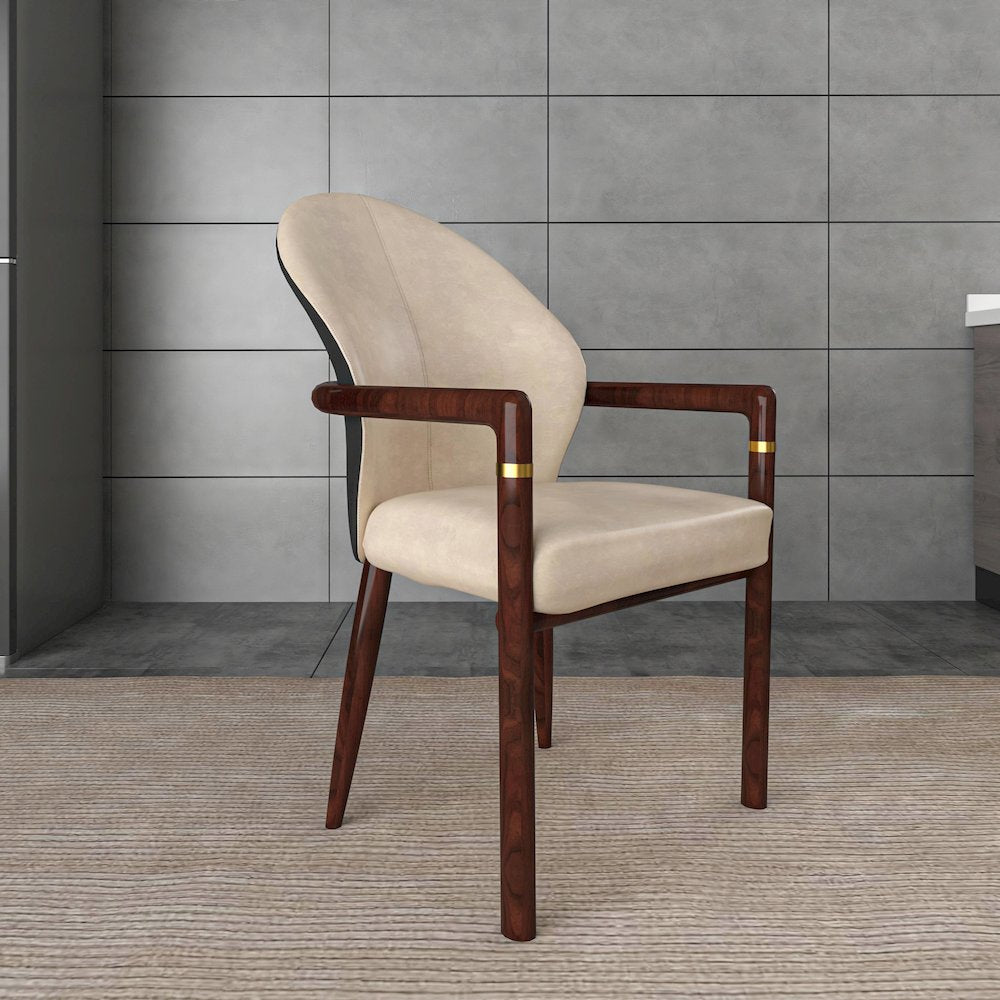 Opaline Series Elegant Wooden Dining Chair in Black Velvet and Toupe