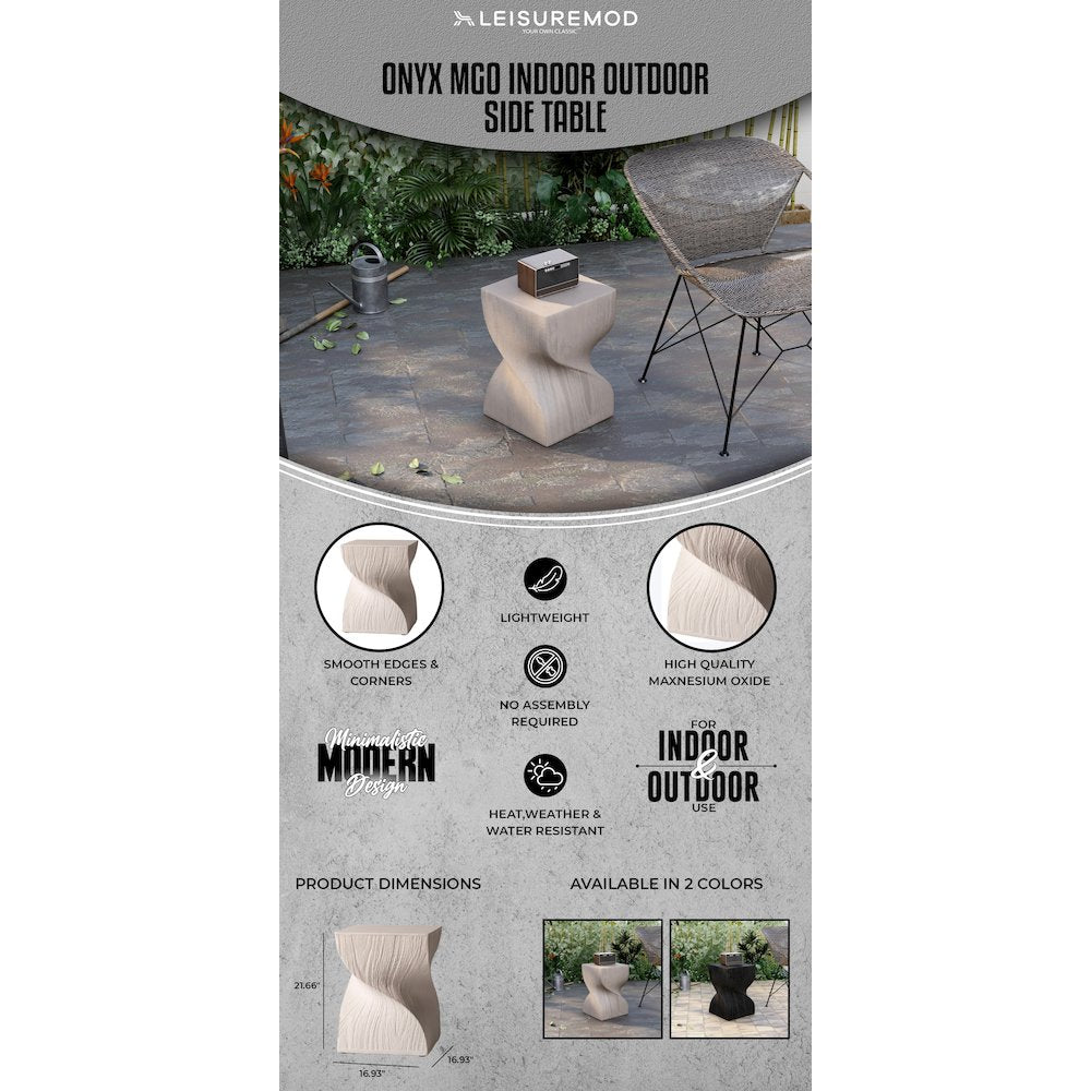 Onyx Collection Fiberglass Outdoor Side Table in Cream