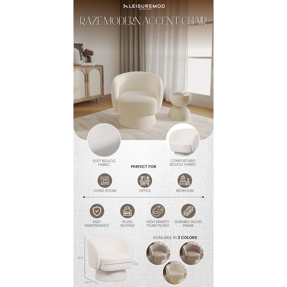 Raze Collection Modern Accent Chair in White Boucle