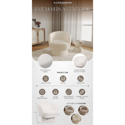 Raze Collection Modern Accent Chair in White Boucle