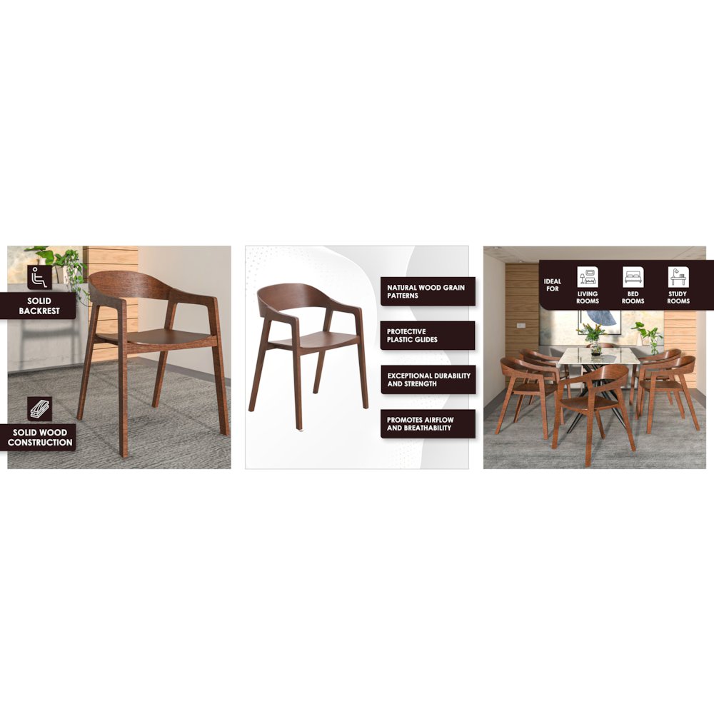Rivo Collection Elegant Dining Chair in Dark Walnut Color Wood - Set of 2