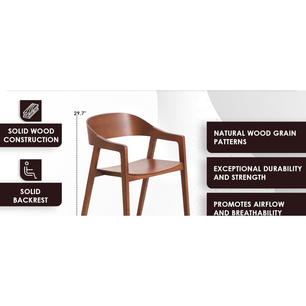Rivo Collection Elegant Dining Chair in Dark Natural Wood - Set of 2