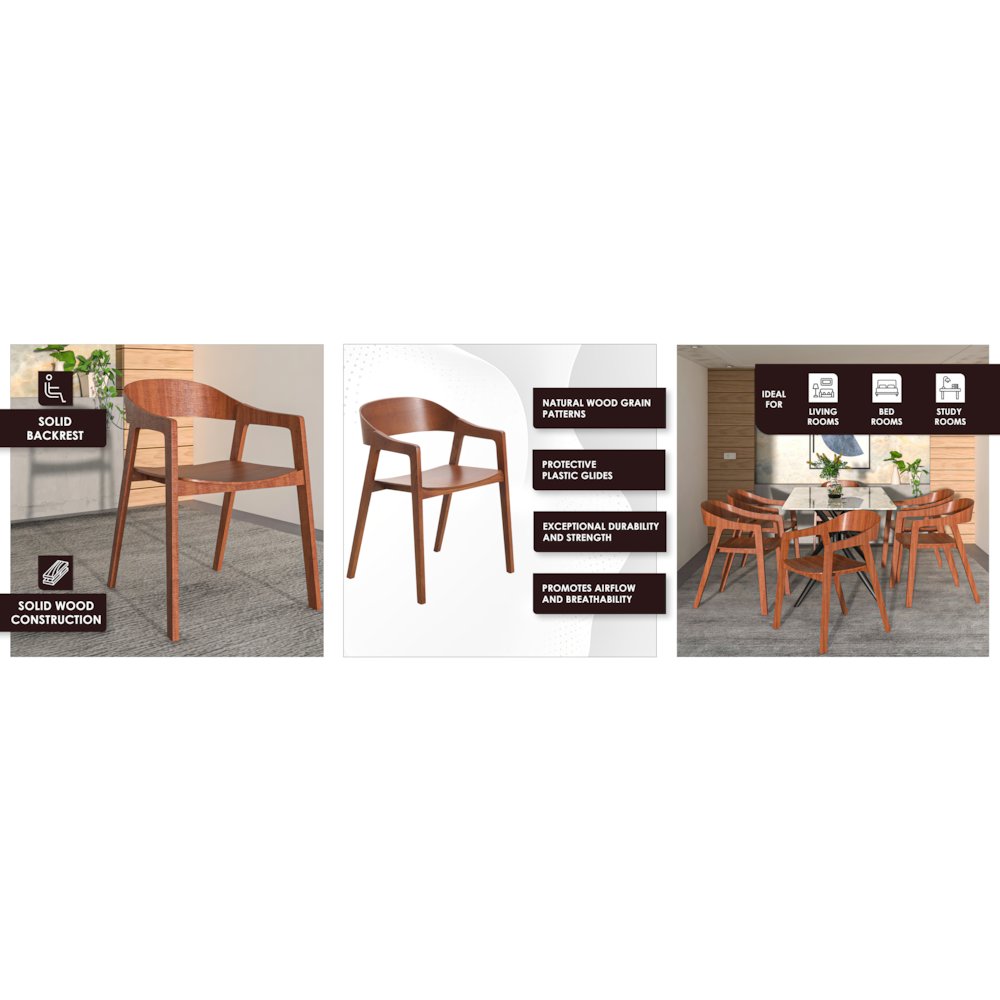 Rivo Collection Elegant Dining Chair in Dark Natural Wood - Set of 2