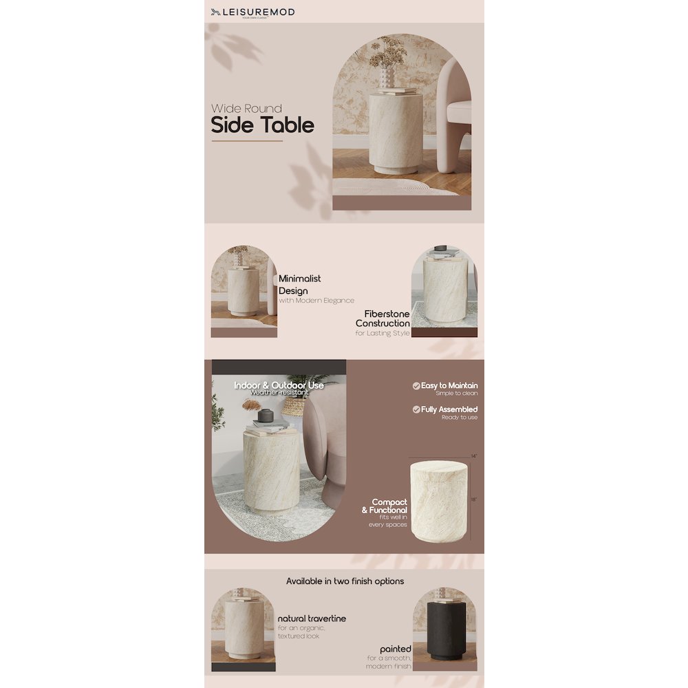 Modern Side End Table Ramble Series In Travertine