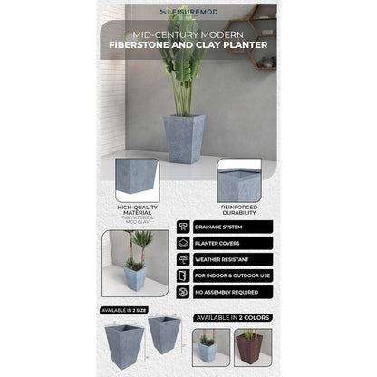 Serene Series Poly Stone Square Planter in Aged Concrete 14x14, 21 High