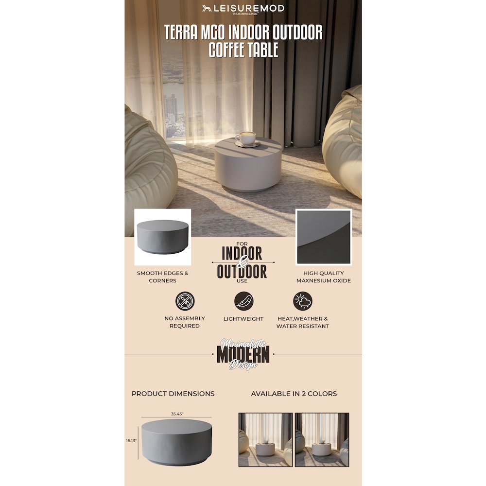 Terra Collection Fiberglass Outdoor Coffee Table In Grey