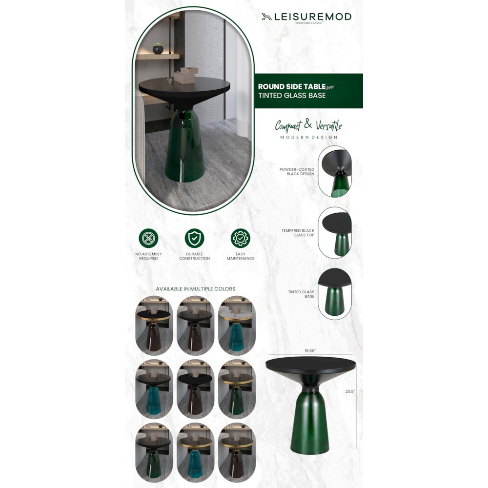Tully Collection Glass side Table Green glass, Black Rim with Black Glass top