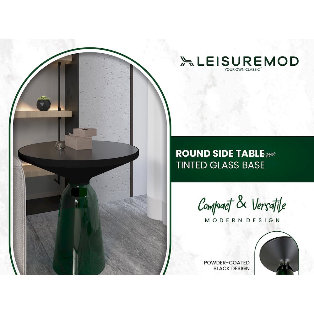Tully Collection Glass side Table Green glass, Black Rim with Black Glass top