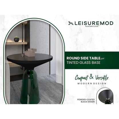 Tully Collection Glass side Table Green glass, Black Rim with Black Glass top