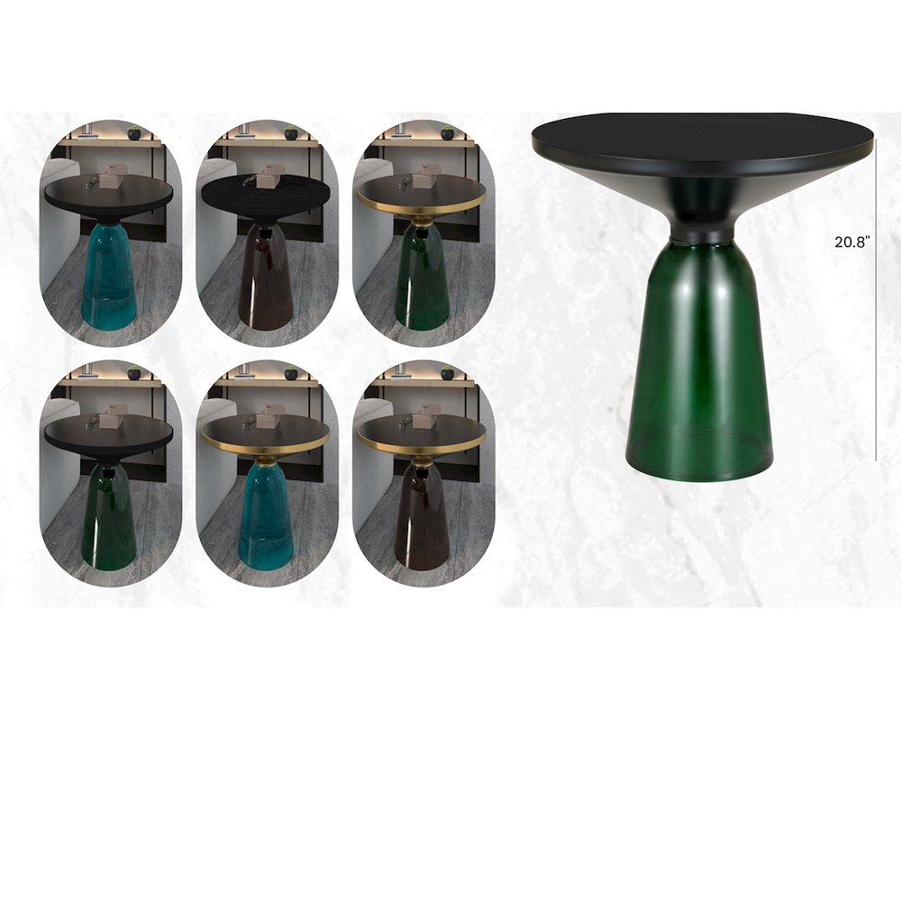 Tully Collection Glass side Table Green glass, Black Rim with Black Glass top