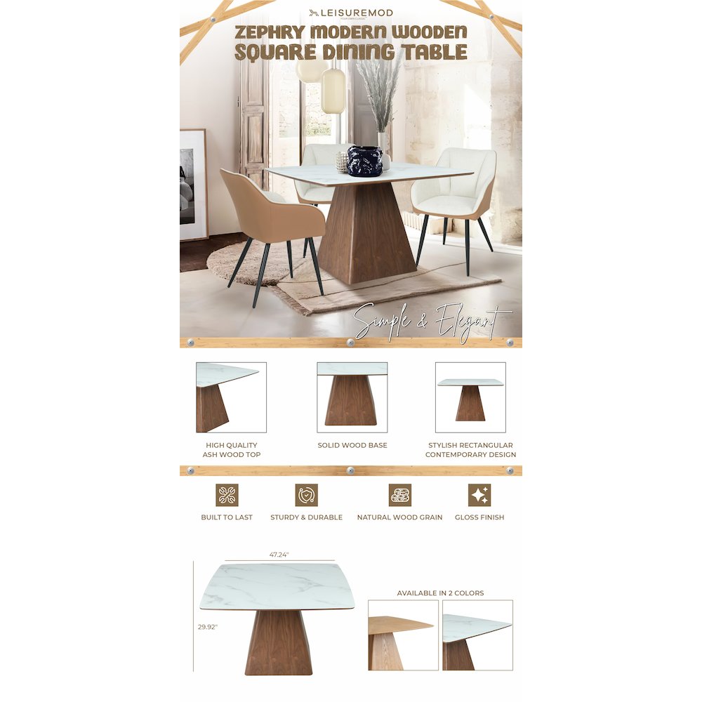 Zephry Collection Modern Dining Wooden Square Dining Table