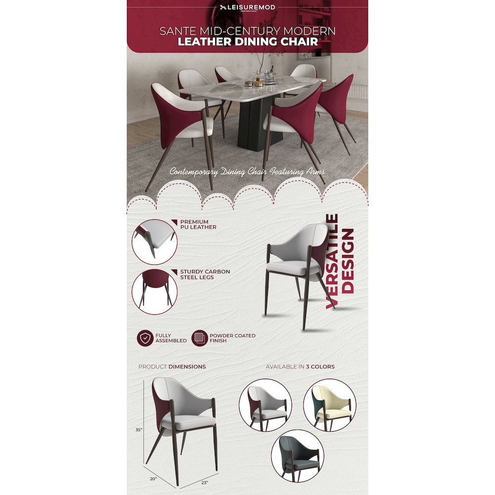 Sante Collection Modern Dining Chair in White/Bordouex