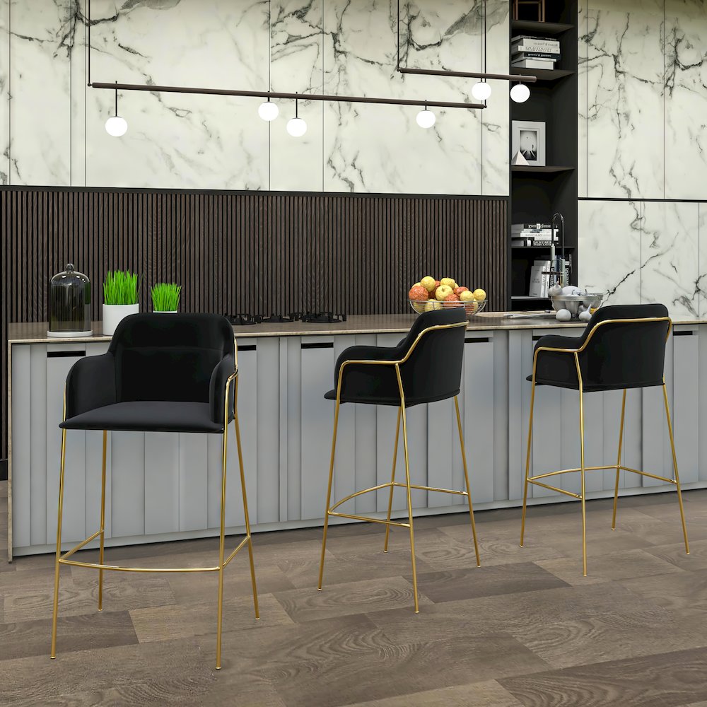 Axis Collection Modern Gold Bar height Chair in Black