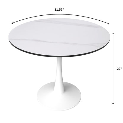 Bristol 31" round dining table White base with White Sintered stone Top