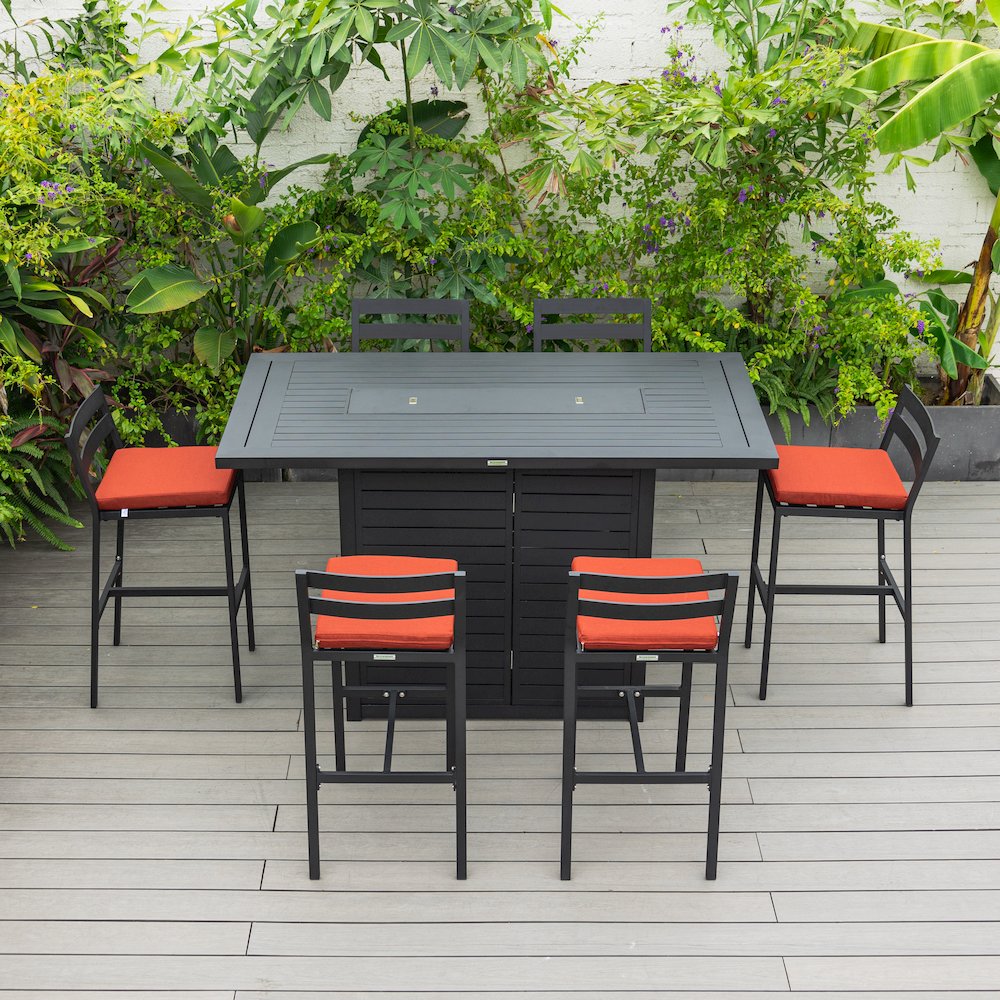 Chelsea Collection Aluminum Outdoor Dining Set in black with Cherry Cushions
