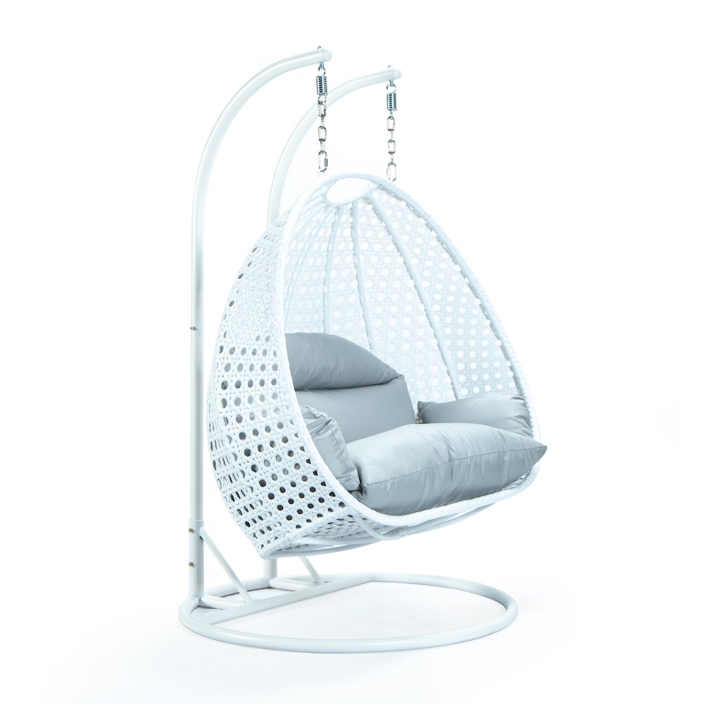 White Wicker Hanging 2 person Egg Swing Chair