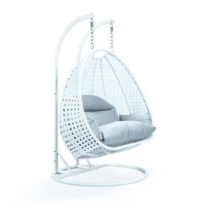 White Wicker Hanging 2 person Egg Swing Chair
