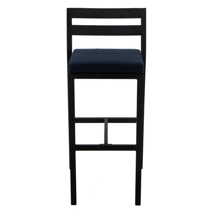 Chelsea Collection Modern Aluminum Chair in black with Blue Cushions - Set of 4