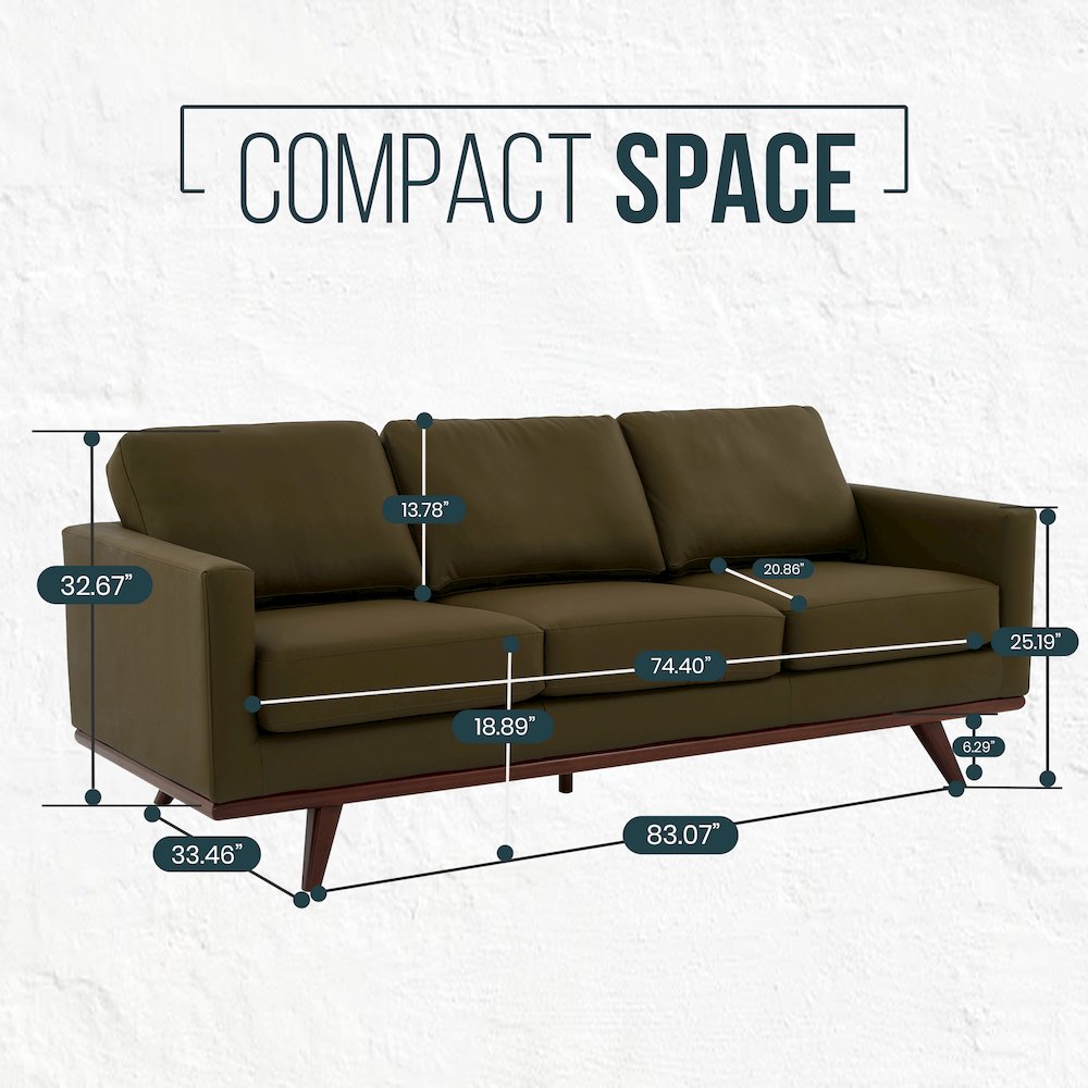 Chester Modern Faux Leather Sofa in Green Leather