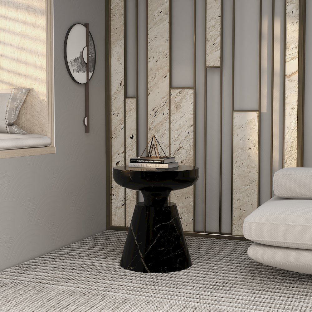 Isle Collection Fiberglass Outdoor Side Table in Marbled Black