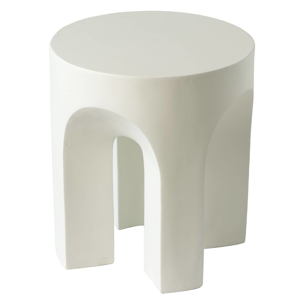Crus Collection Fiberglass Outdoor Side Table in White