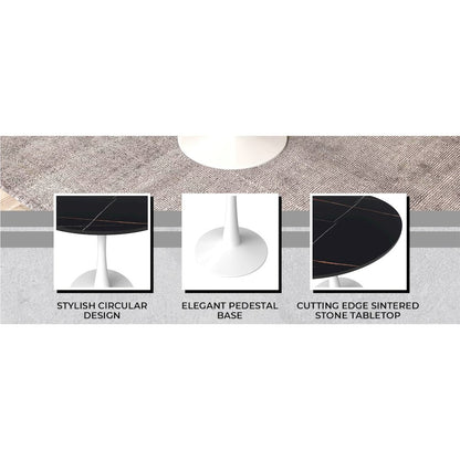 Bristol 31" round dining table White base with Black Sintered stone Top
