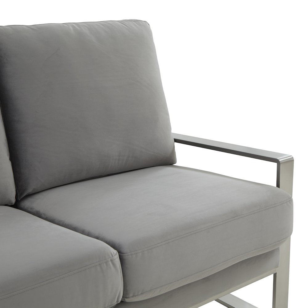 Jefferson Contemporary Modern Design Velvet Sofa With Silver Frame