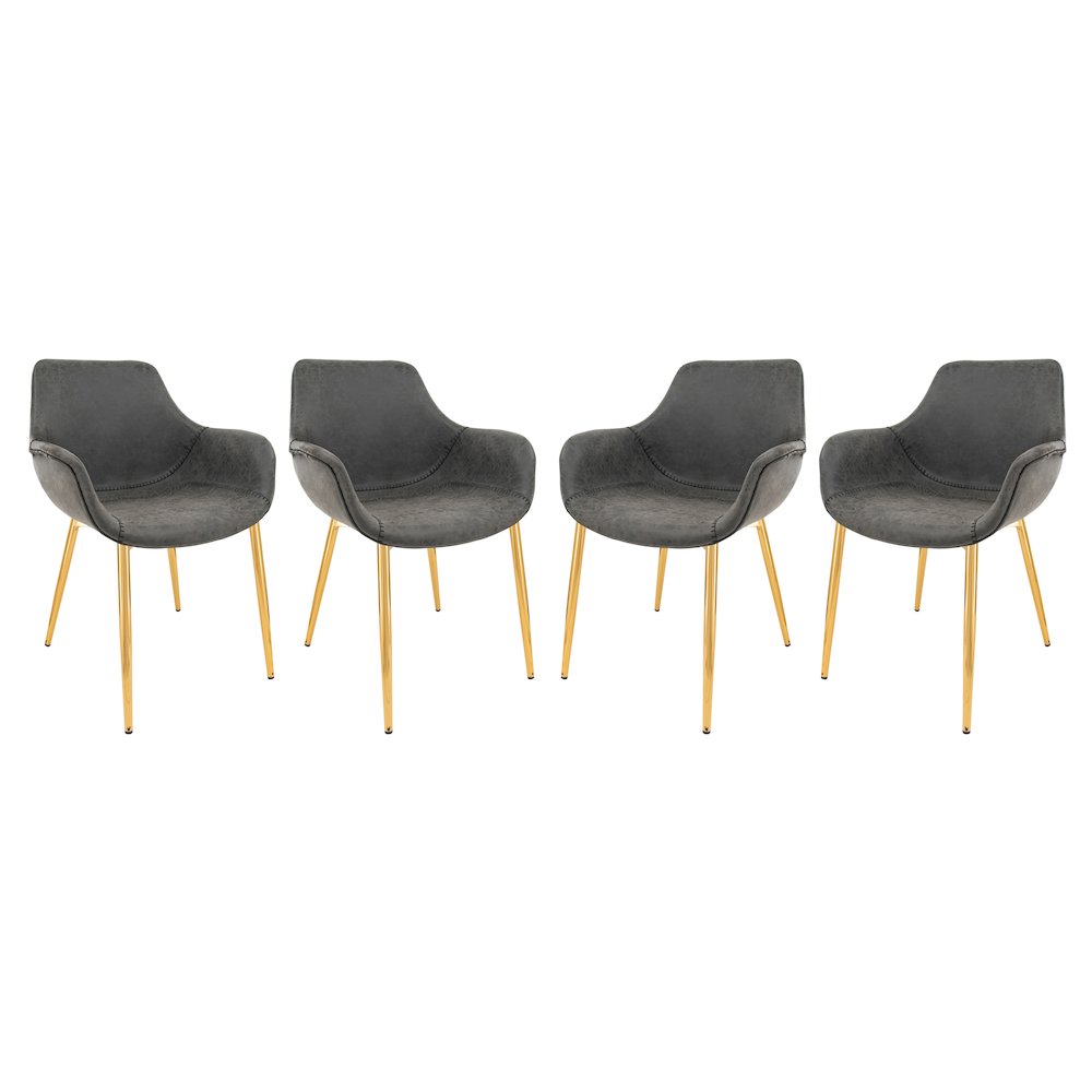 Markley Modern Leather Dining Arm Chair With Gold Metal Legs Set of 4