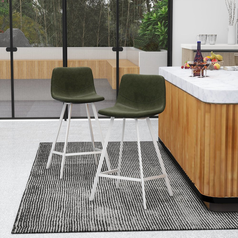 Elland - Counter stool - Olive Green- White Base