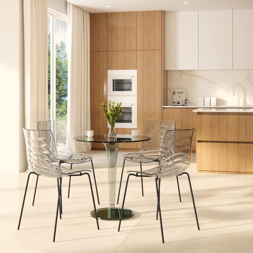 Astor Modern Dinin Chair, Single Chair, Black Base with Clear Seat Set of 2
