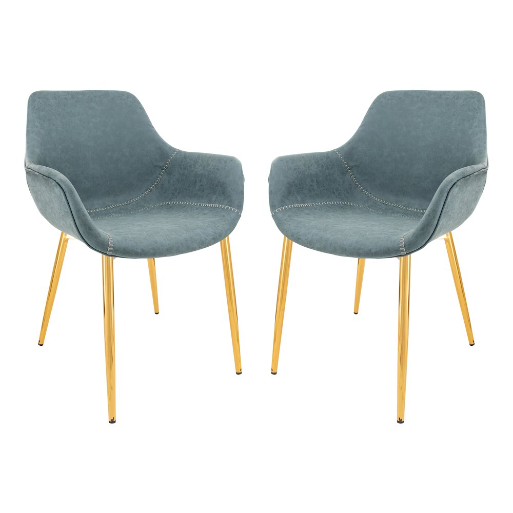 Markley Modern Leather Dining Arm Chair With Gold Metal Legs Set of 2