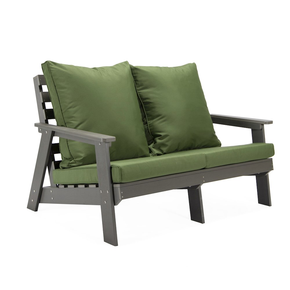 Alpine - Grey Loveseat - Dark Green Cushions