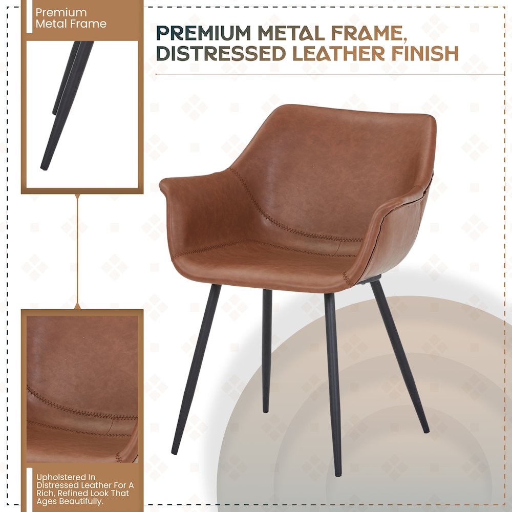 Markley Modern Leather Dining Arm Chair With Metal Legs