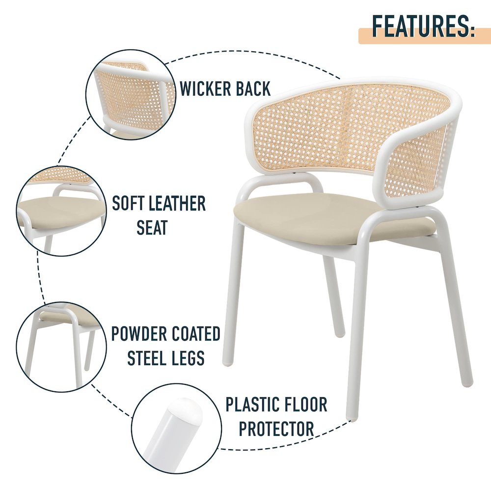 Ervilla - Dining Chair - White frame in Taupe Leather Set of 4