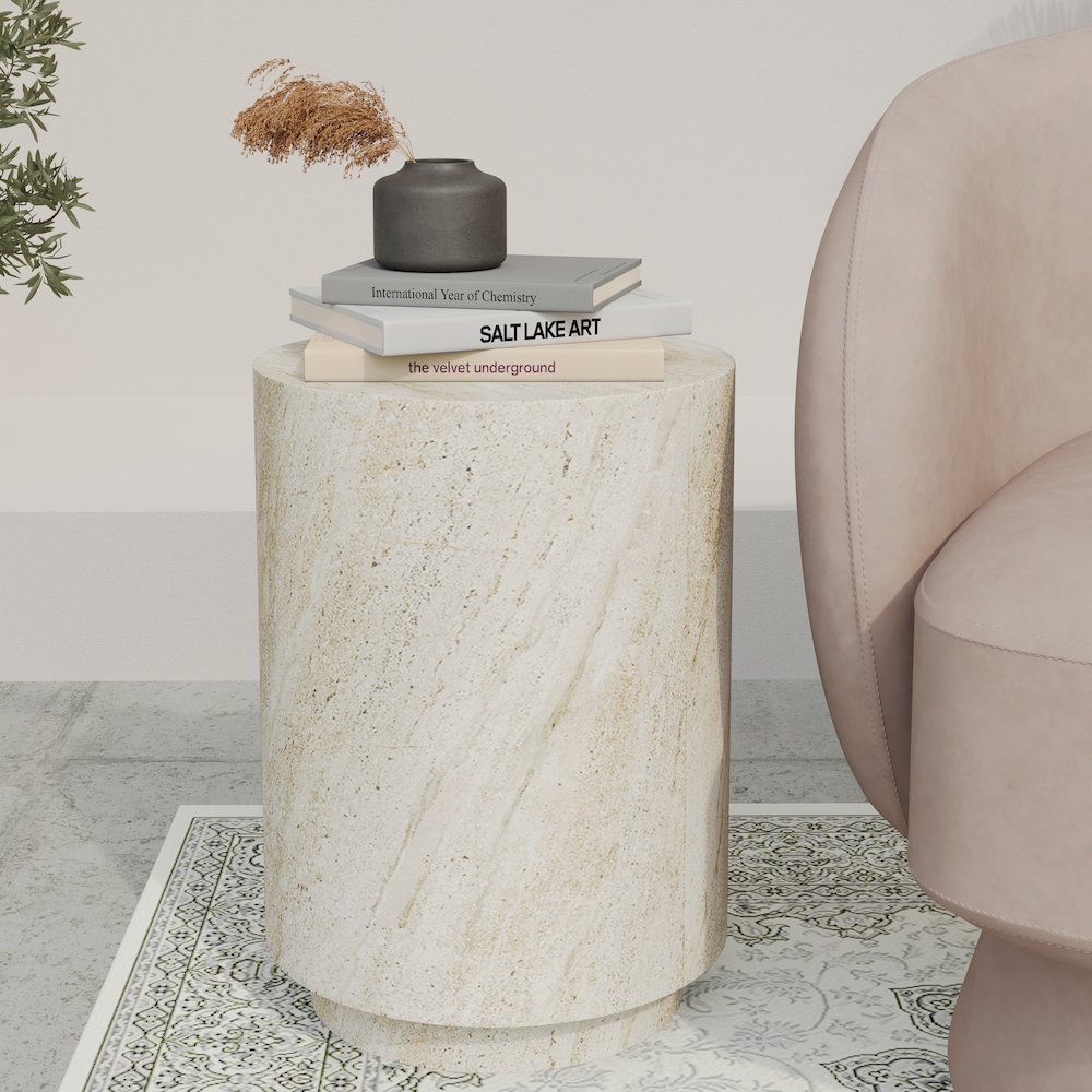Modern Side End Table Ramble Series In Travertine