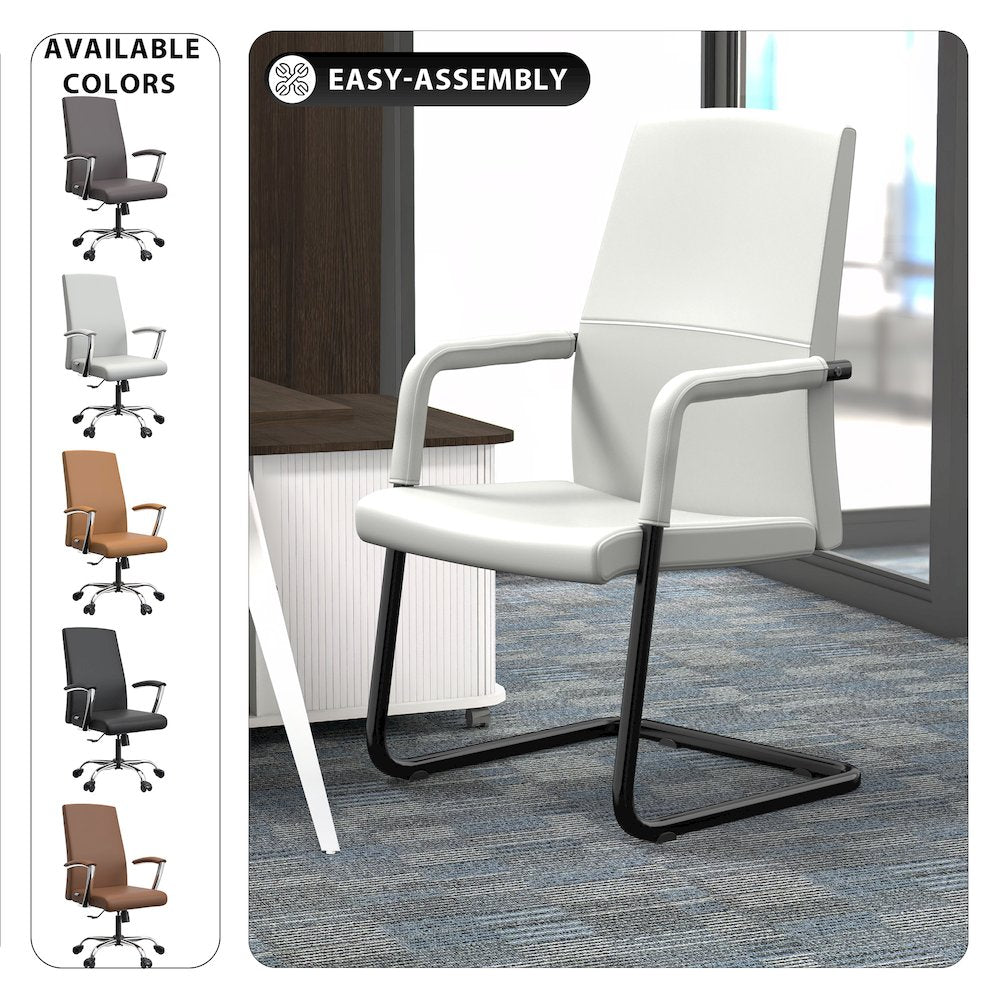 Evander Office Guest Chair in White Leather