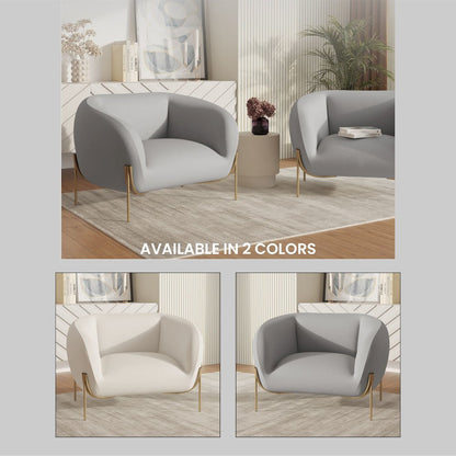 Zuno Collection Modern Single Seater Sofa in Light Grey Velvet