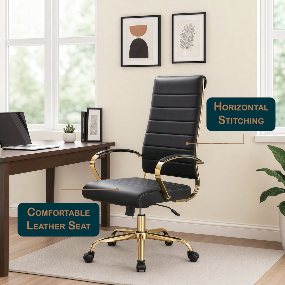Benmar High-Back Leather Office Chair With Gold Frame