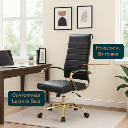 Benmar High-Back Leather Office Chair With Gold Frame