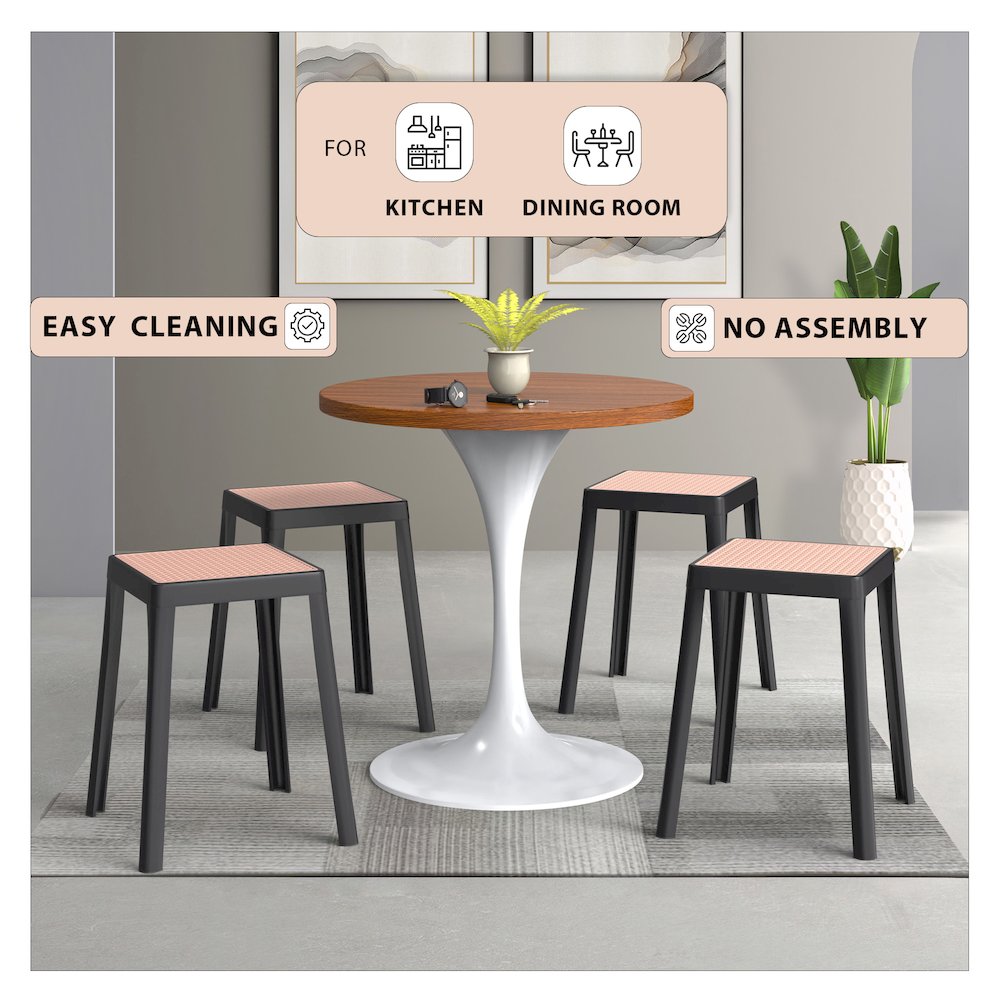 Tresse Series Stackable Poly Stool With Wicker Top 12 in Black